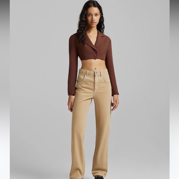 BERSHKA |🤎 Chocolate Brown Open-Back Cropped Co-Ord Blazer Top ✨NWT!✨ - Picture 12 of 12